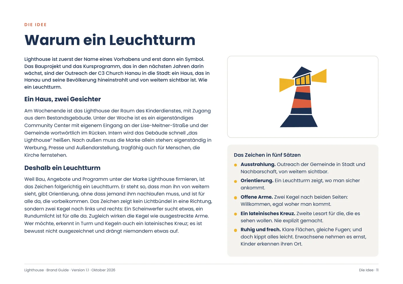 Seite aus dem Brand Guide: Warum ein Leuchtturm